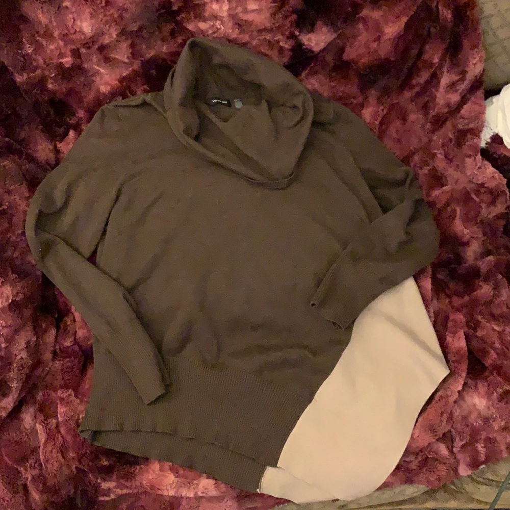 Verve amí brown asymmetric sweater with cowl neck